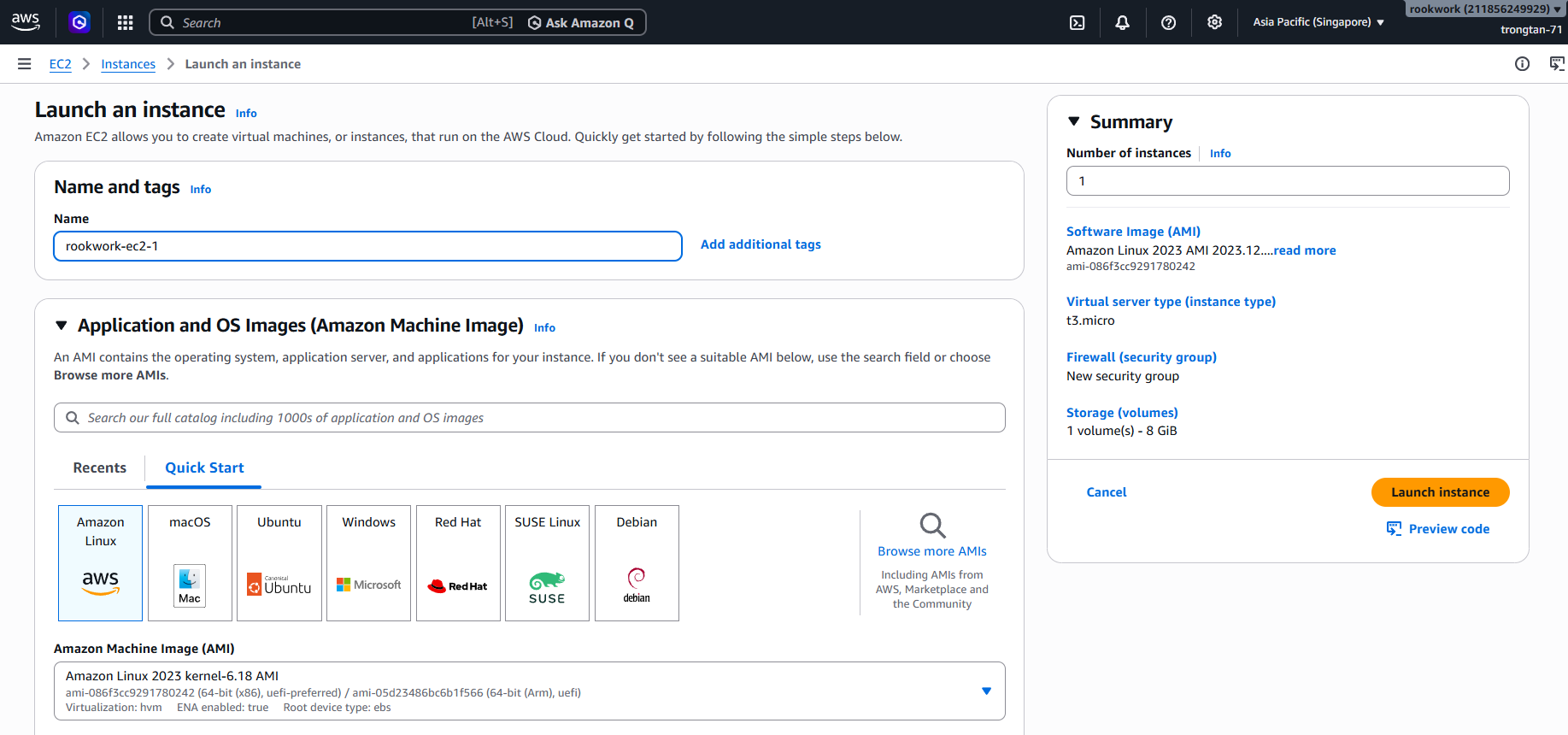 Launch instance - Step 1