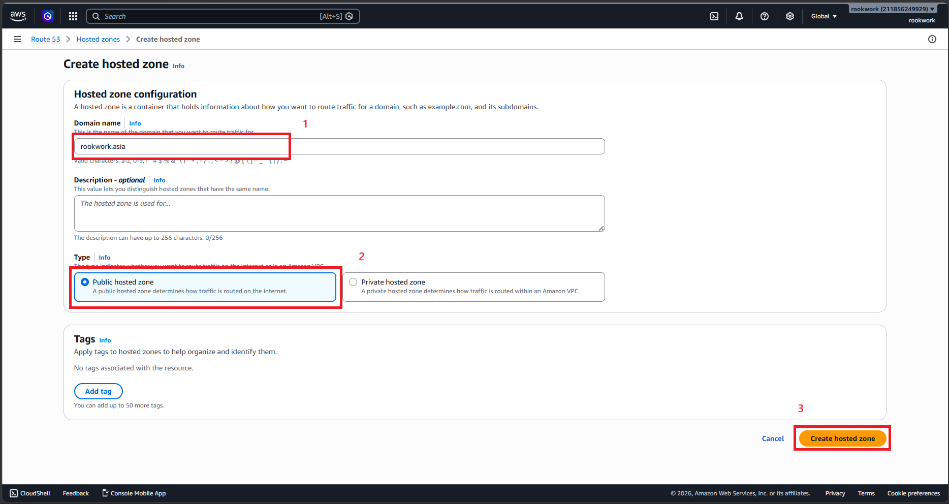 Click Create hosted zone button