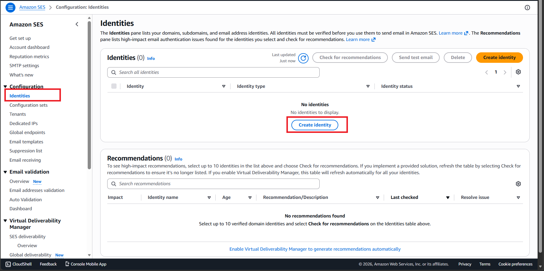 Access SES and click Create identity
