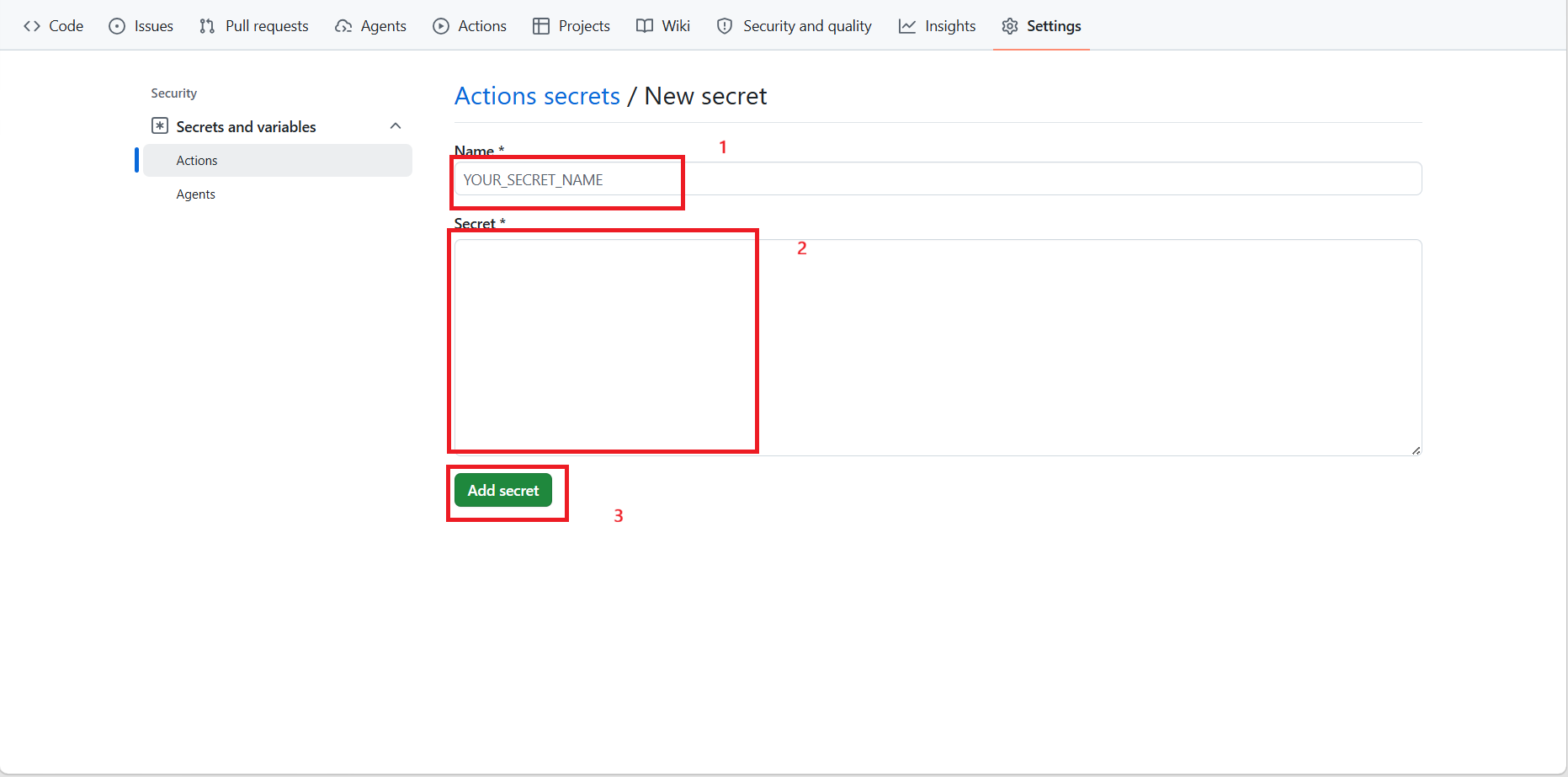 Repository Secrets defined successfully