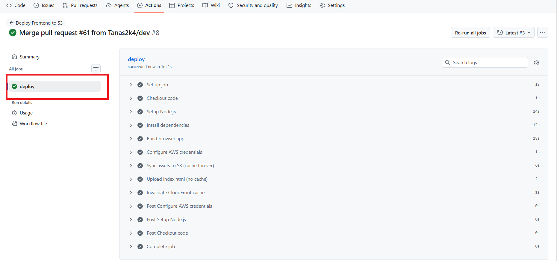 Deployment pipeline finished successfully with green checks